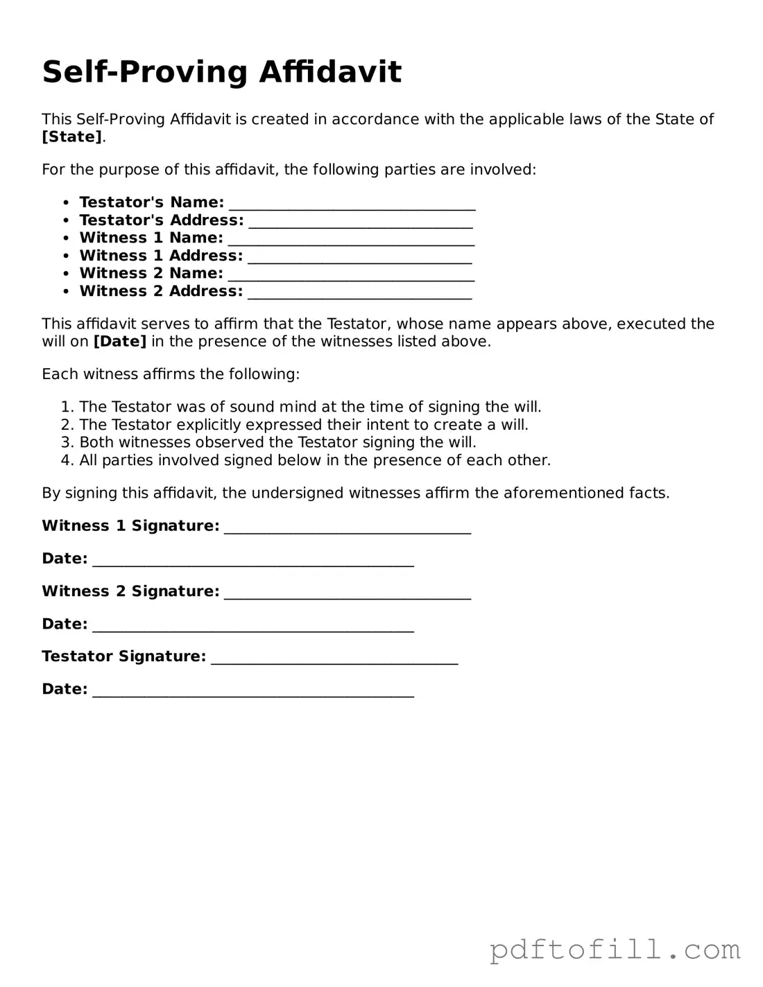 Printable Self-Proving Affidavit Template
