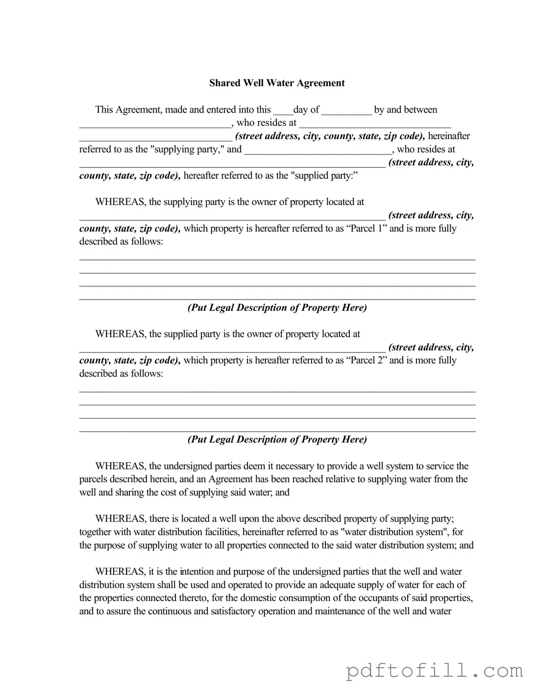 Free Shared Well Agreement PDF Form
