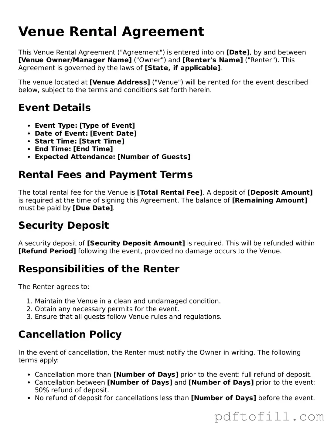 Printable Venue Rental Agreement Template