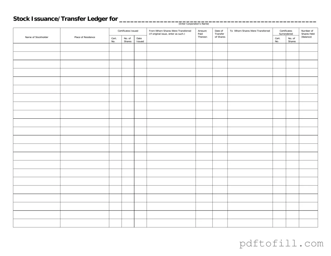 Free Stock Transfer Ledger PDF Form