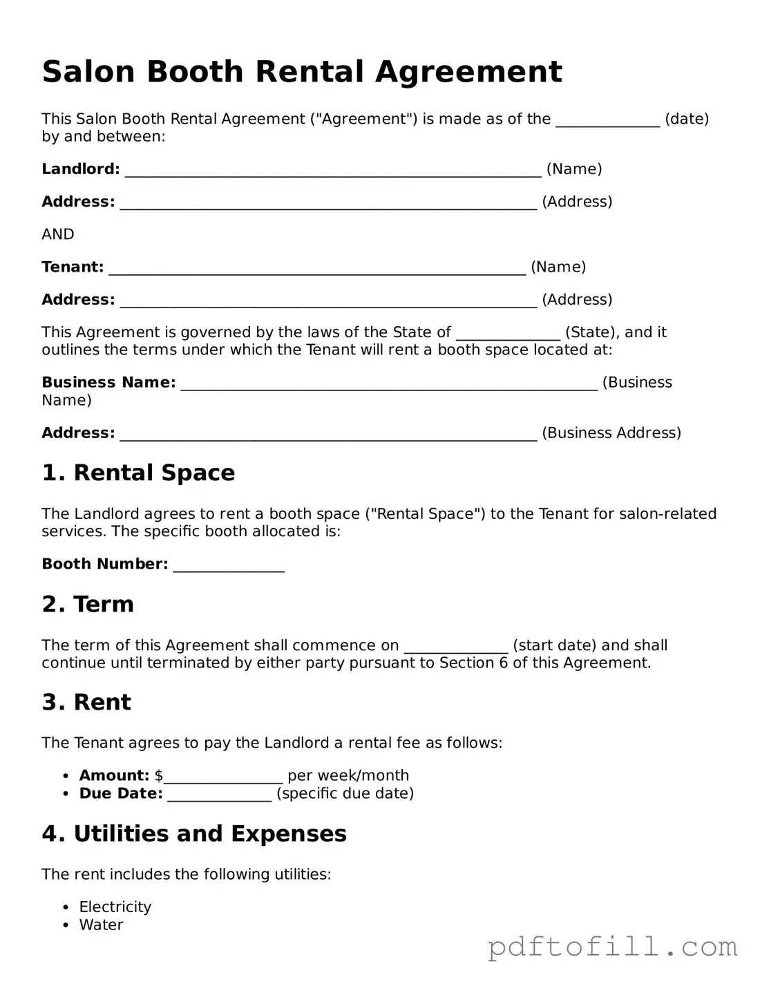 Printable Salon Booth Rental Agreement Template