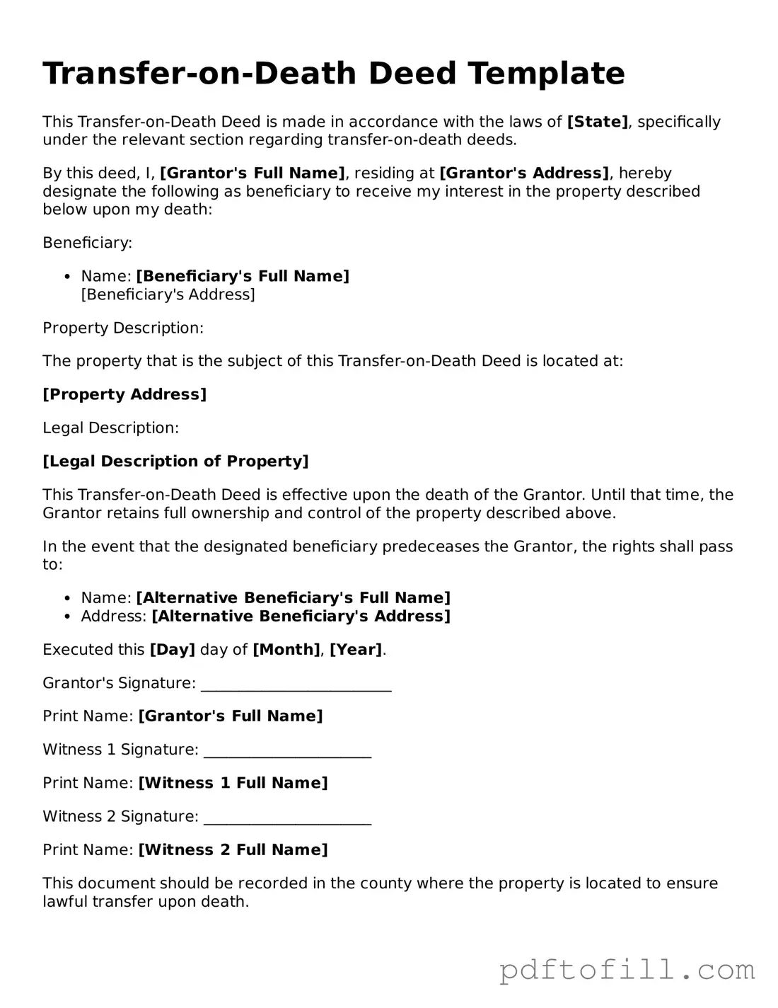 Printable Transfer-on-Death Deed Template