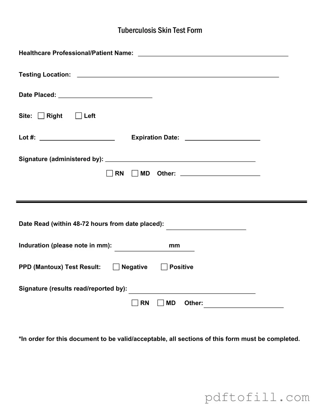 Free Tb Test PDF Form
