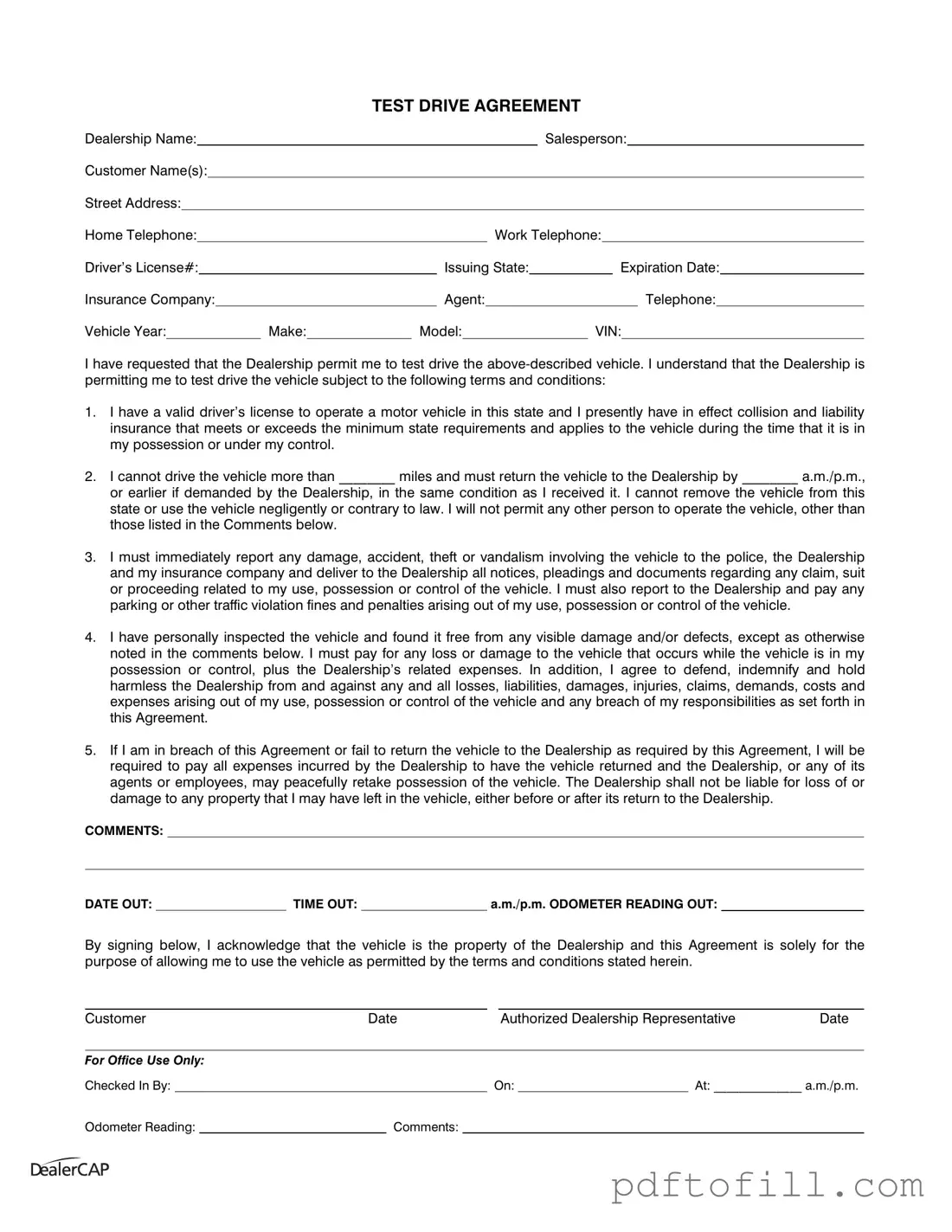 Free Test Drive PDF Form