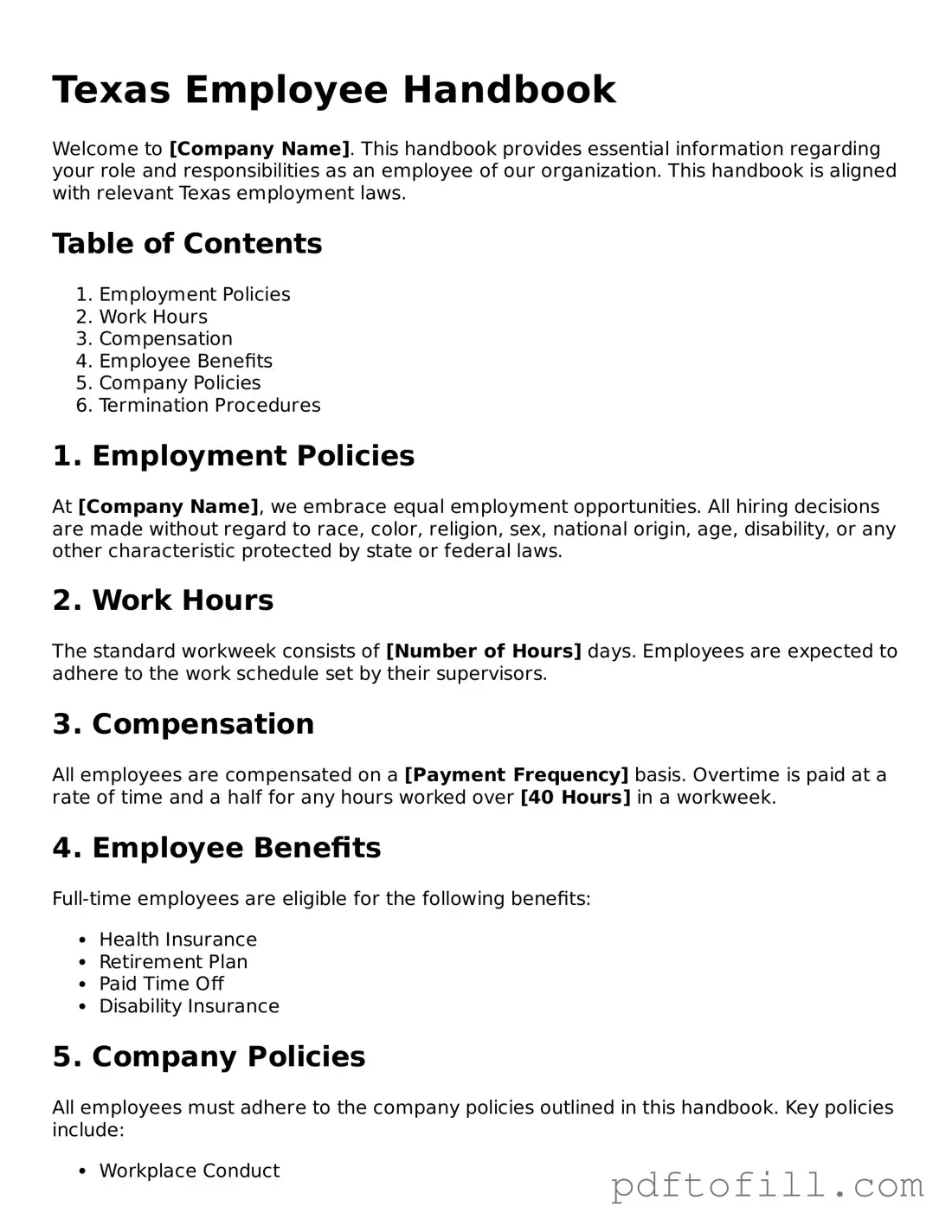 Official Texas Employee Handbook Form