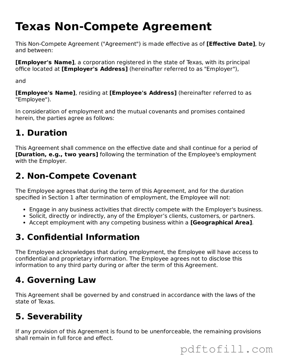 Official Texas Non-compete Agreement Form