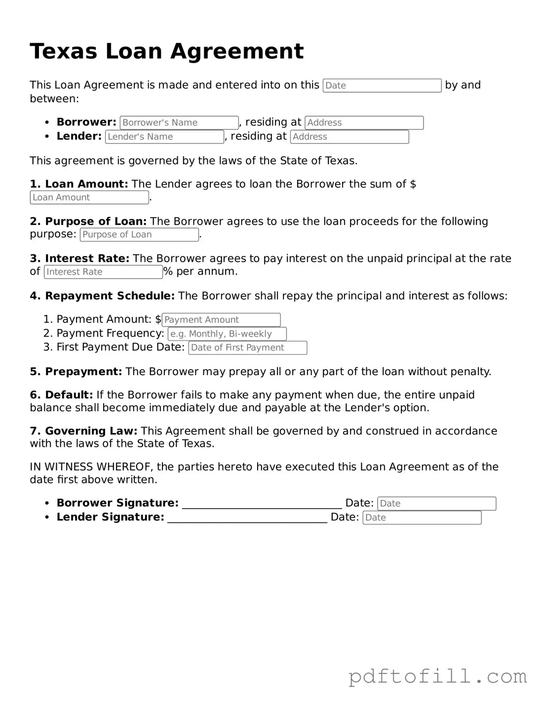 Official Texas Loan Agreement Form