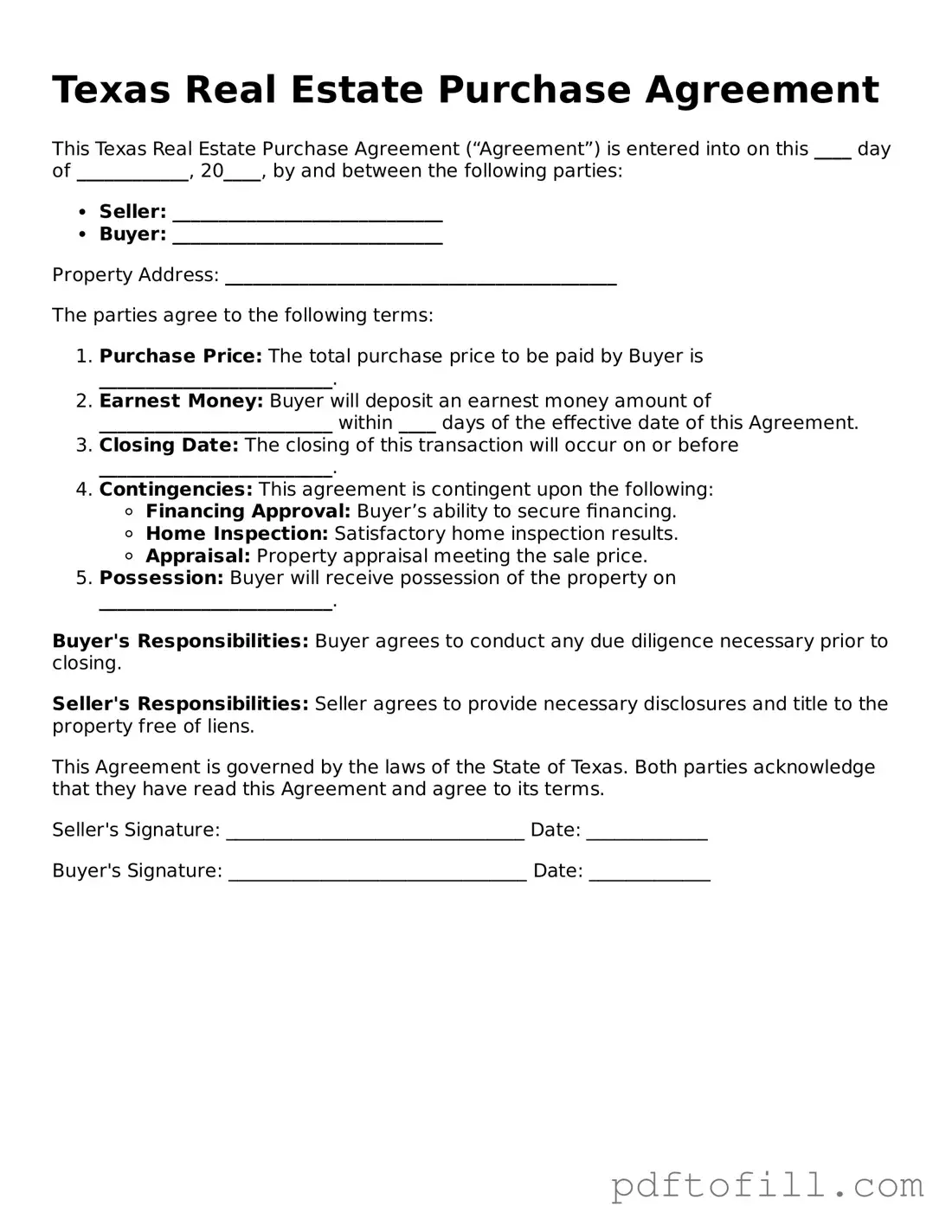 Official Texas Real Estate Purchase Agreement Form