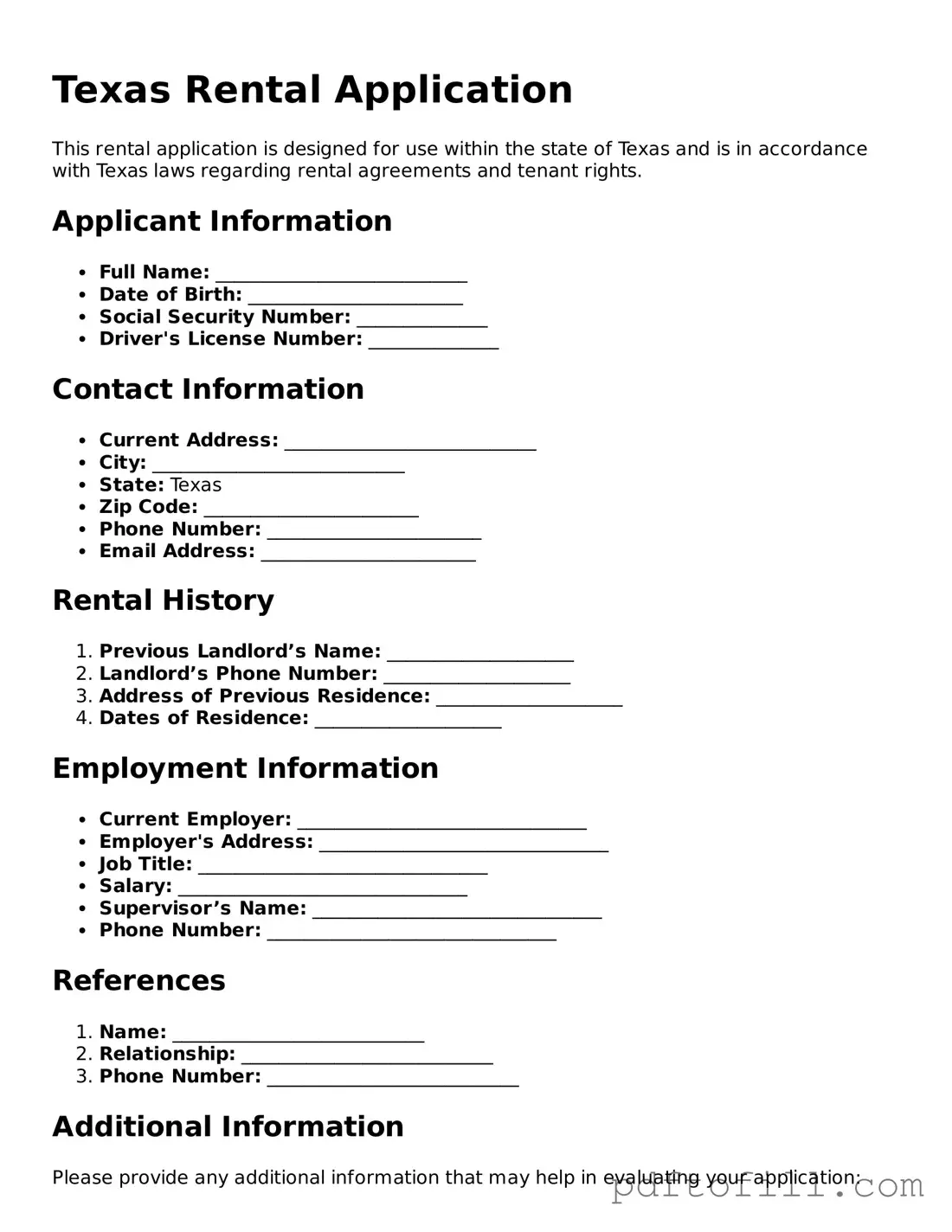 Official Texas Rental Application Form