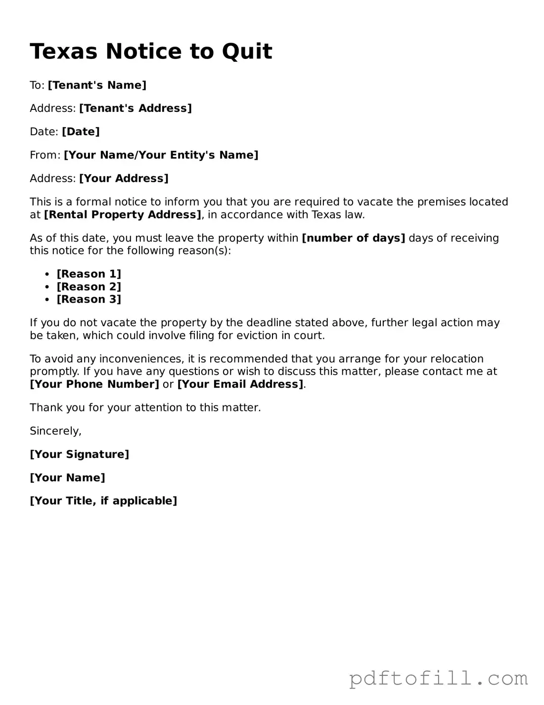 Official Texas Notice to Quit Form