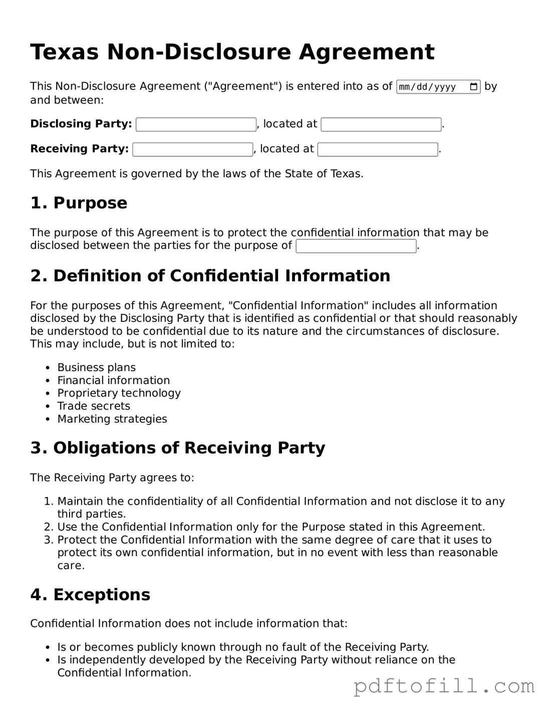 Official Texas Non-disclosure Agreement Form