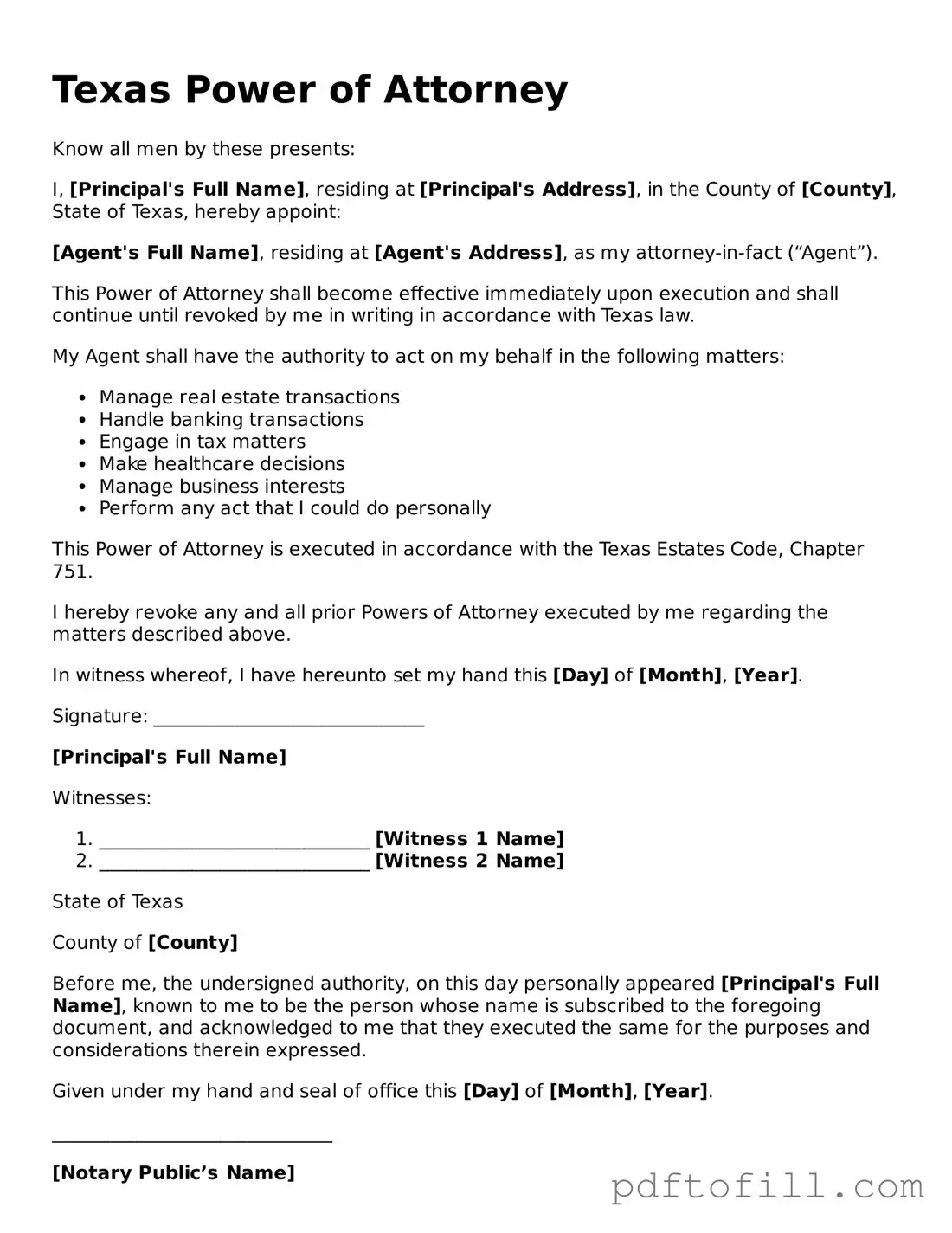 Official Texas Power of Attorney Form