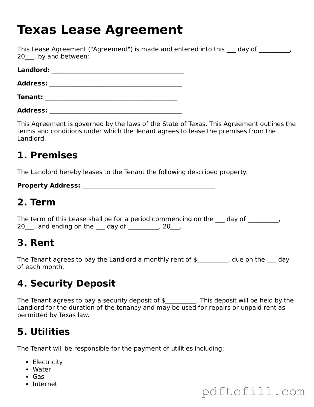 Official Texas Lease Agreement Form