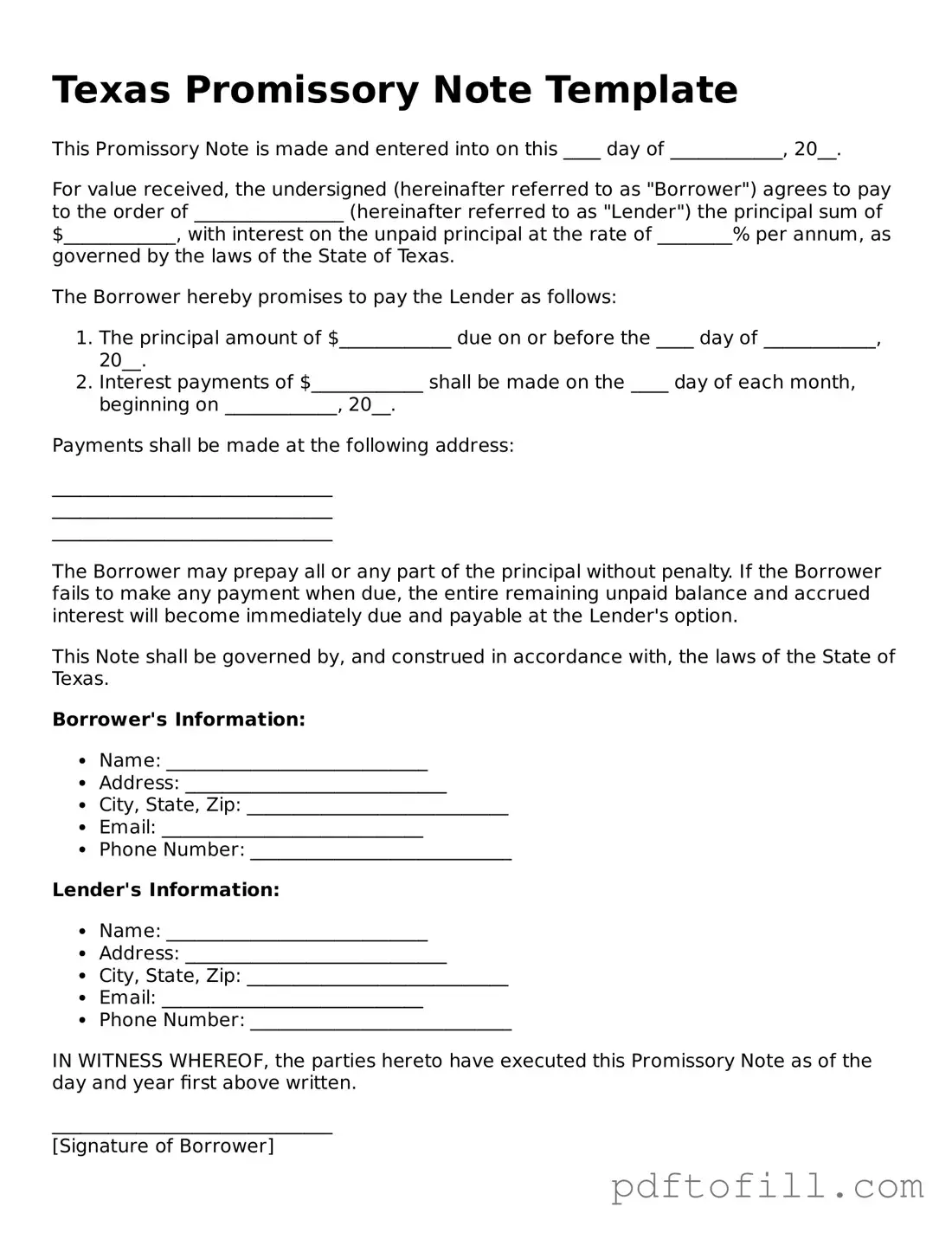 Official Texas Promissory Note Form