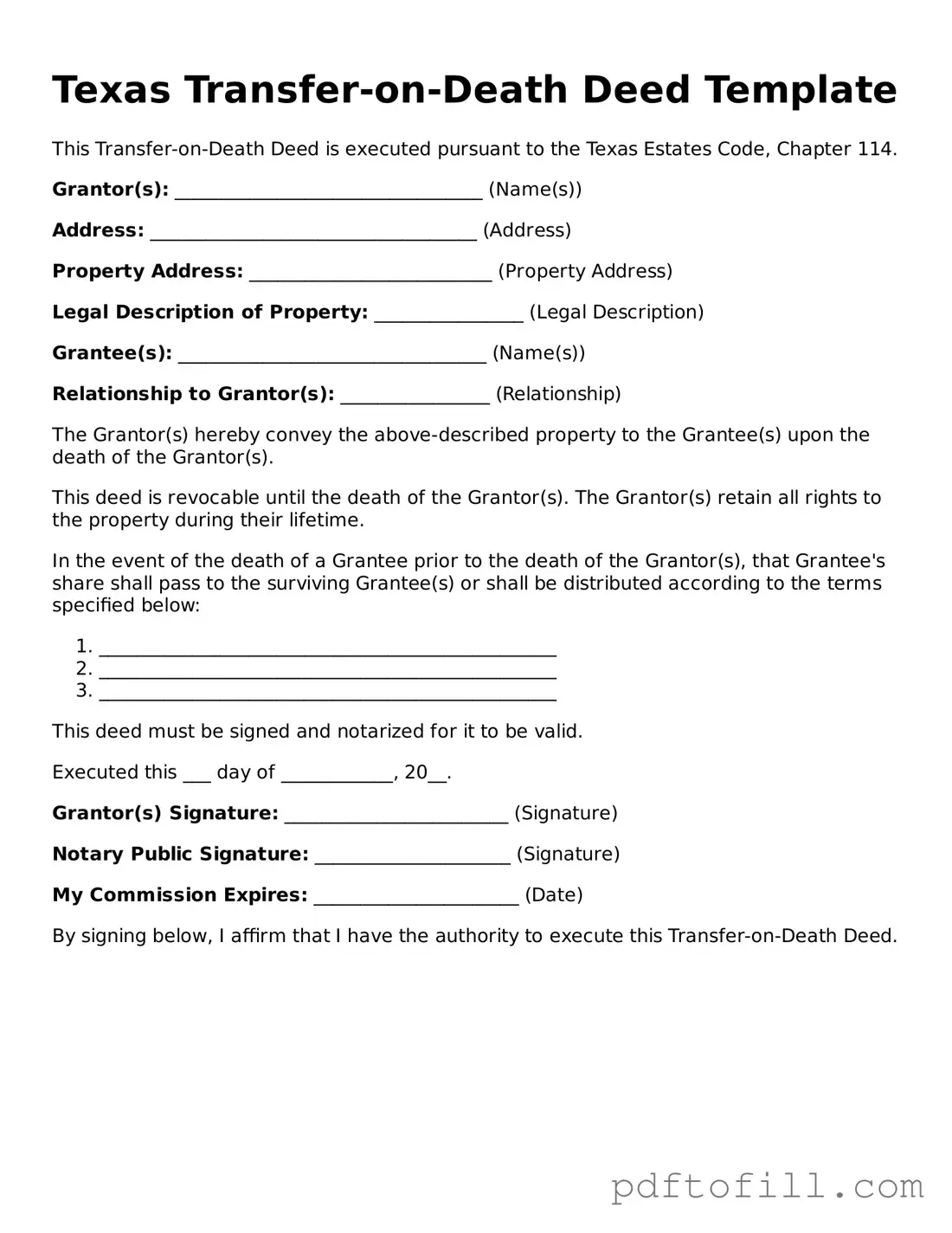 Official Texas Transfer-on-Death Deed Form