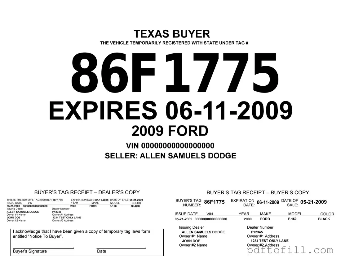 Free Texas Temporary Tag PDF Form