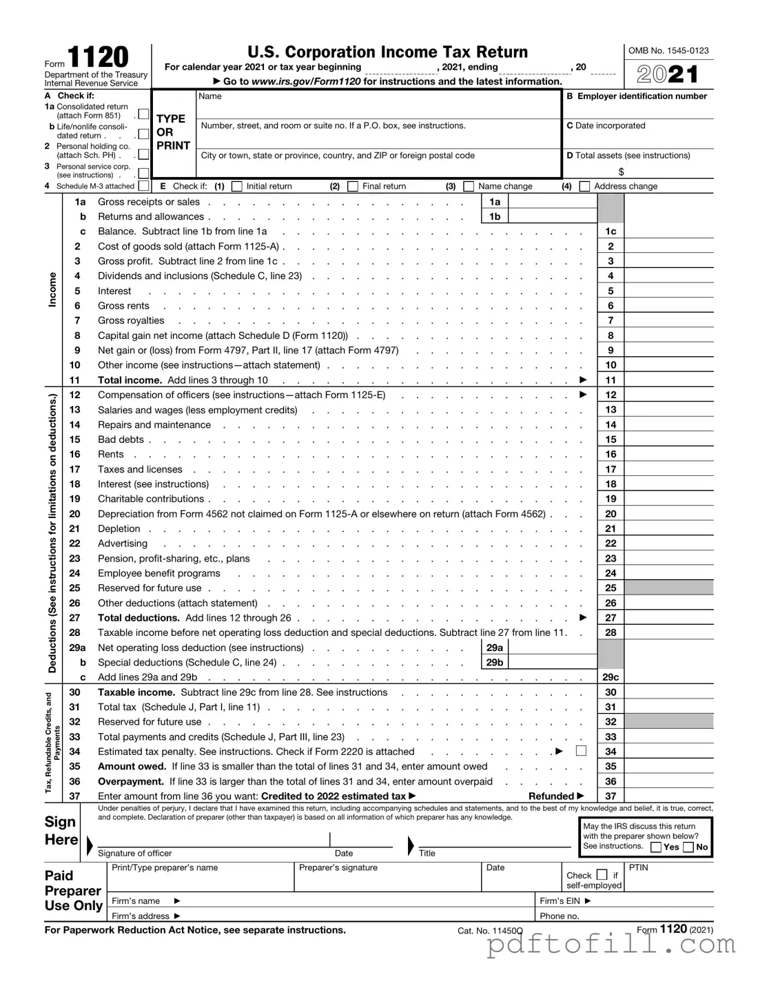 Free IRS 1120 PDF Form