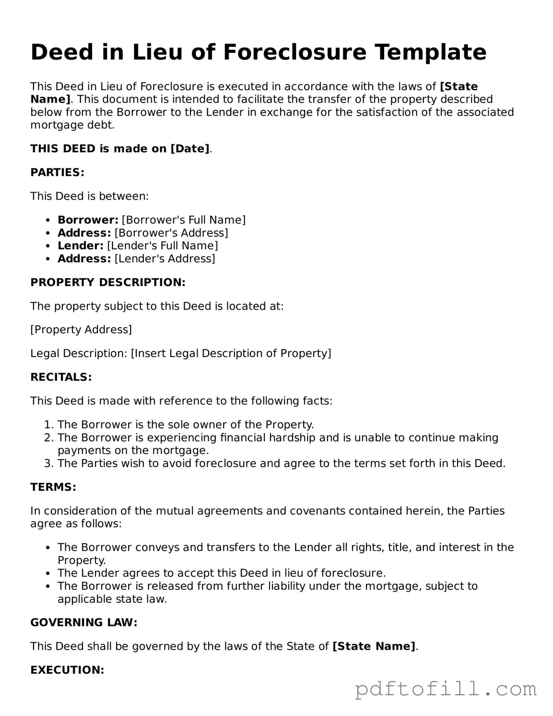 Printable Deed in Lieu of Foreclosure Template