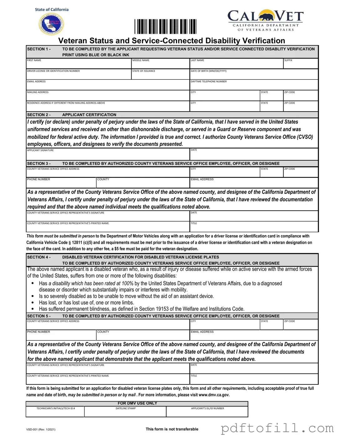 Free Vsd 001 PDF Form