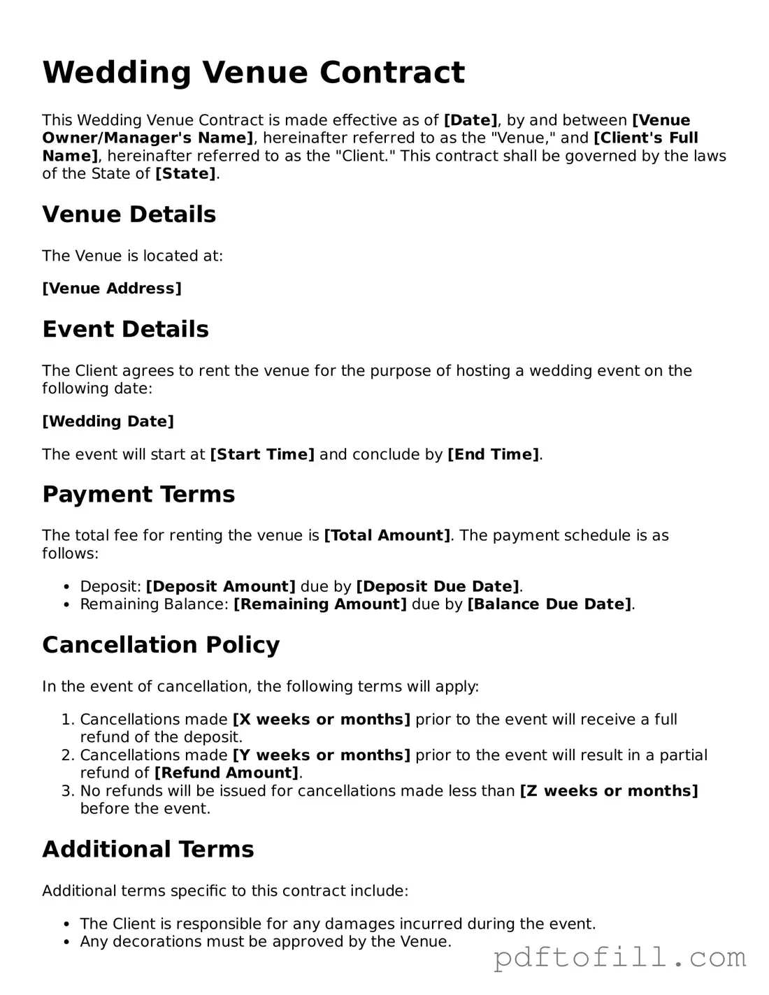 Printable Wedding Venue Contract Template