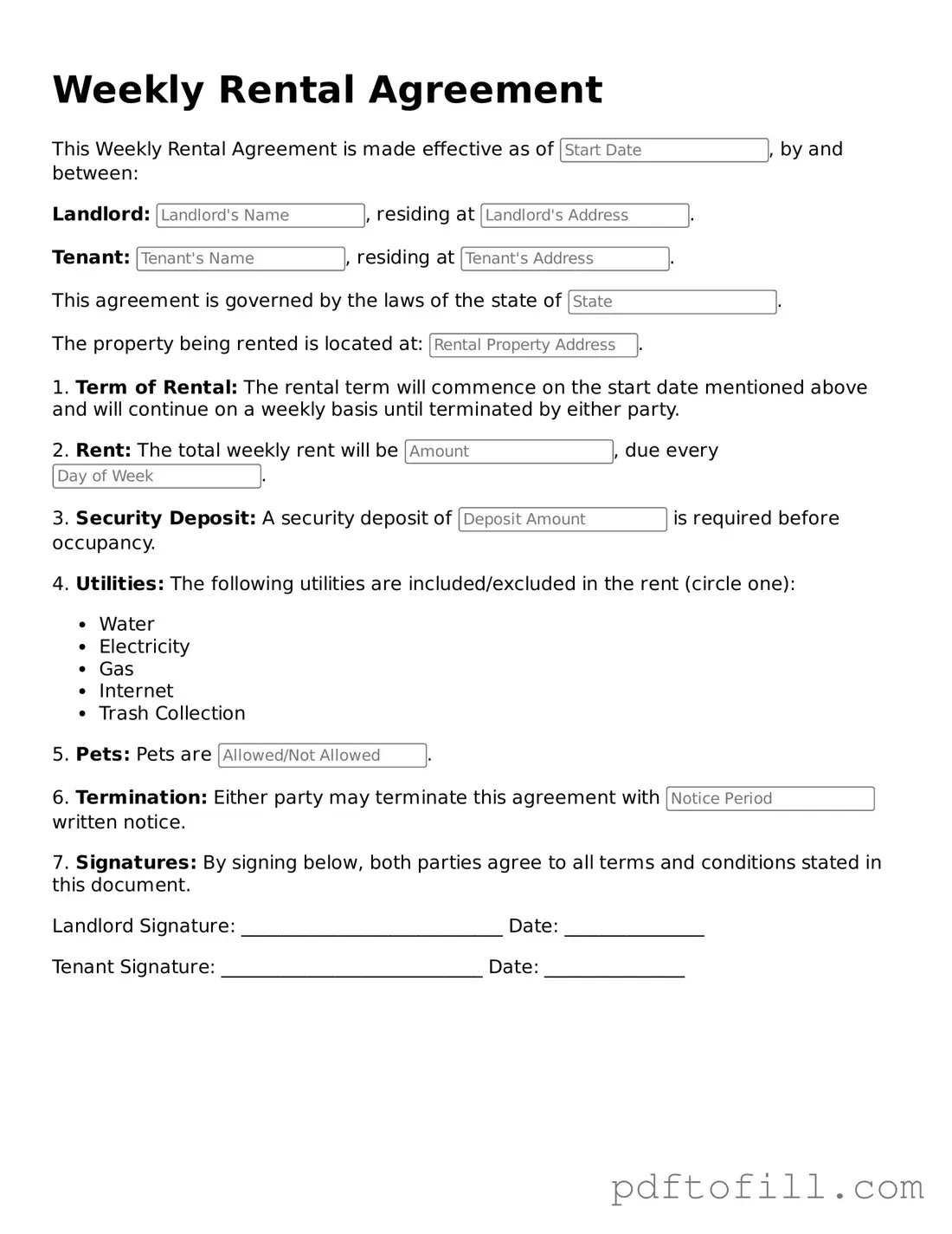 Printable Weekly Rental Agreement Template