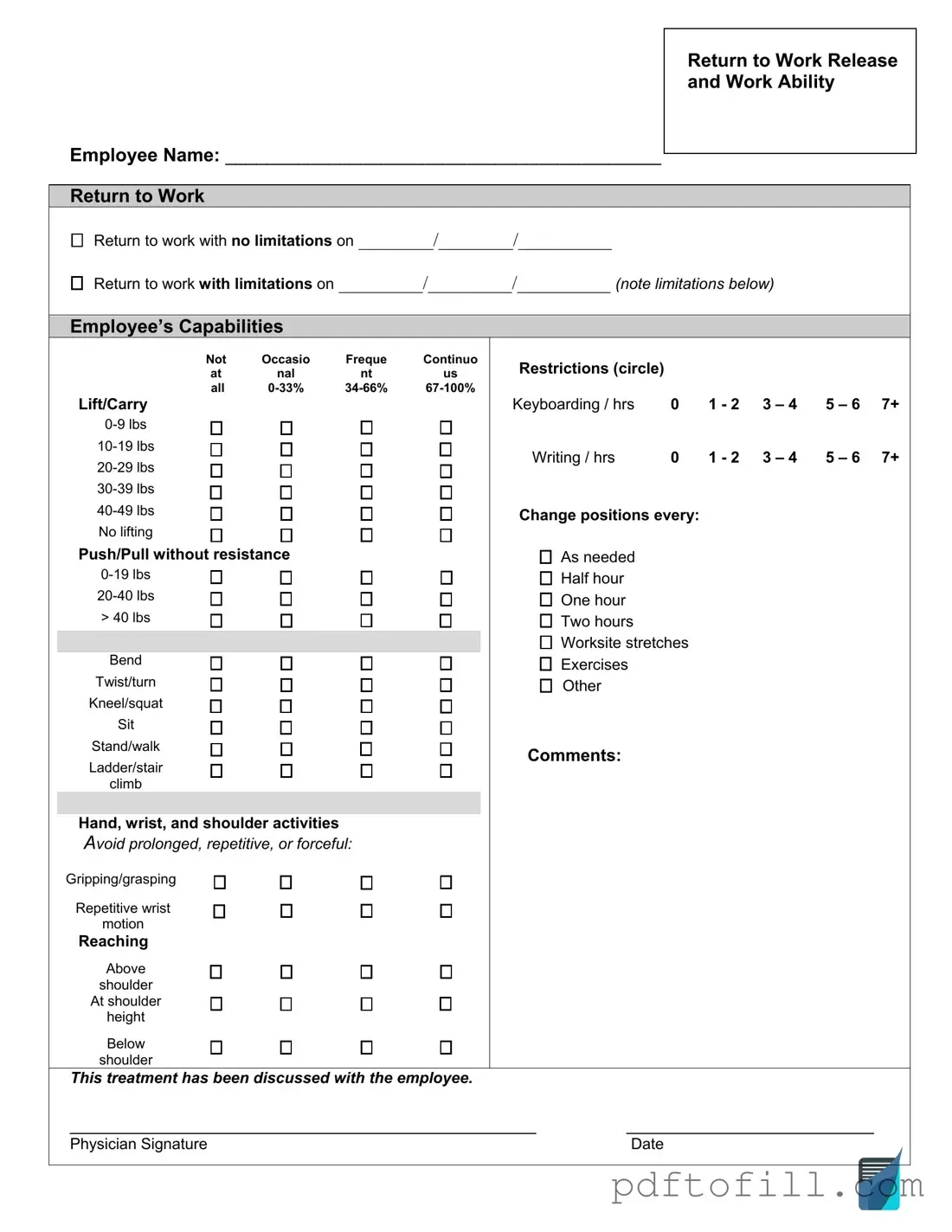 Free Work Release PDF Form